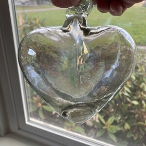 Handblown Clear Glass Heart Ornament - Decorative Home Art